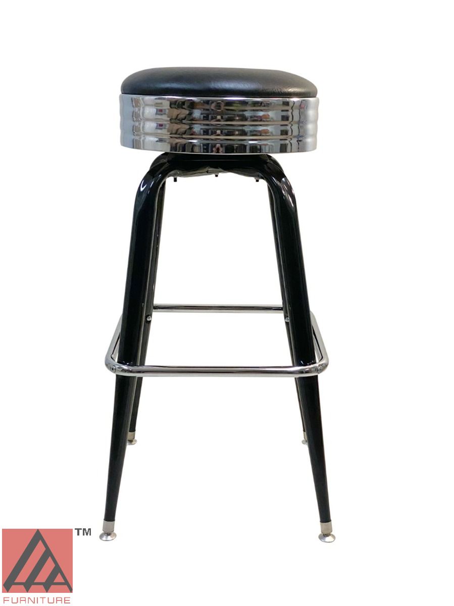 AAA Furniture Square Frame 30" Black Metal Bar Stool with Black Customer Owned Material & Chrome Seat Band