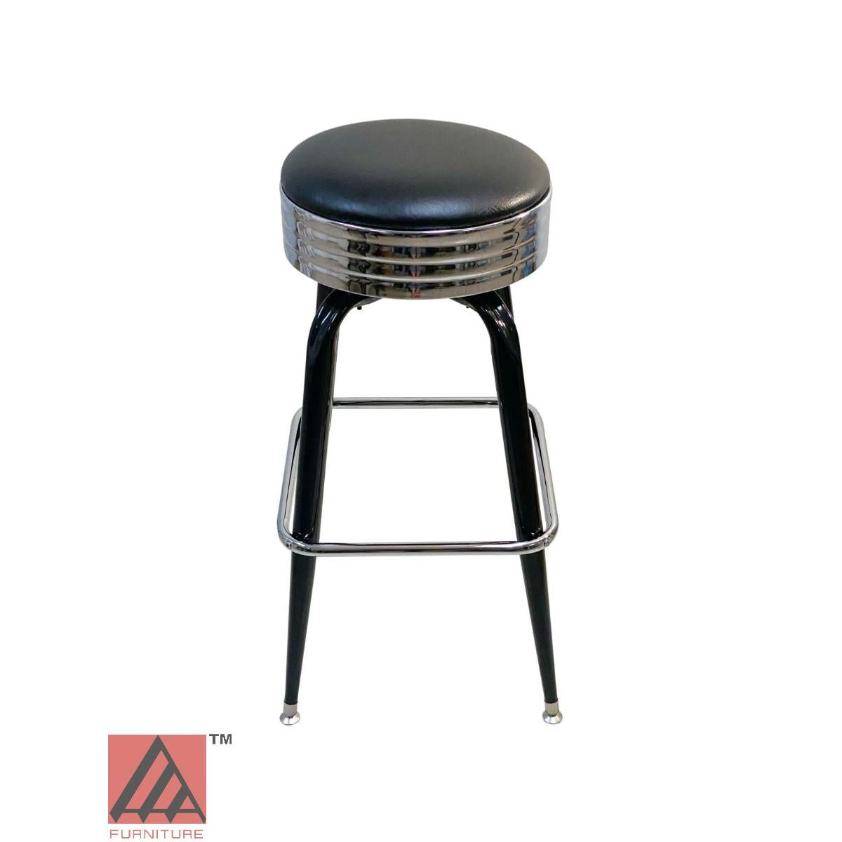 AAA Furniture Square Frame 30" Black Metal Bar Stool with Black Grade 4 Vinyl & Chrome Seat Band