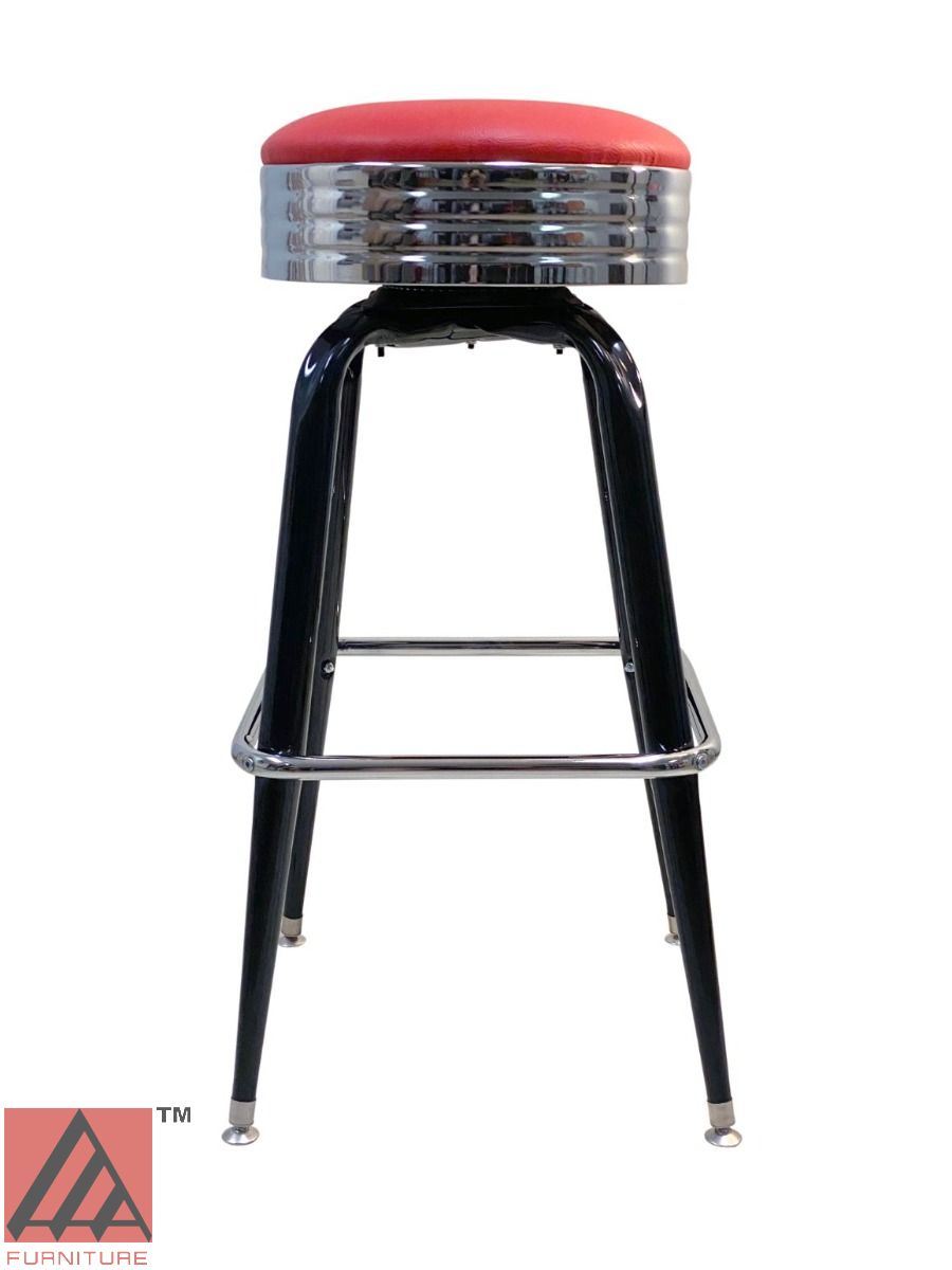 AAA Furniture Square Frame 30" Red Metal Bar Stool with Red Customer Owned Material & Chrome Seat Band