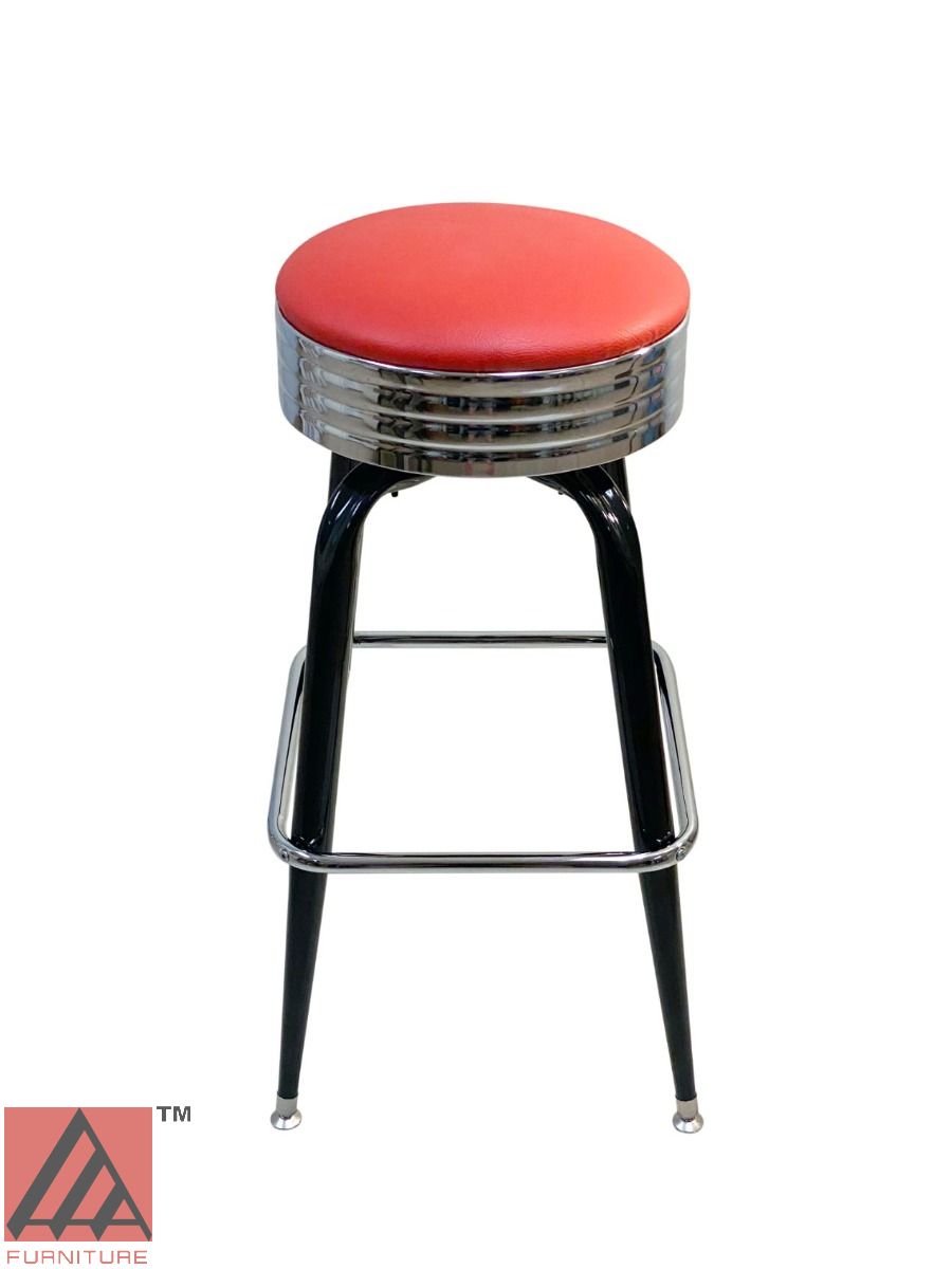 AAA Furniture Square Frame 30" Red Metal Bar Stool with Red Customer Owned Material & Chrome Seat Band