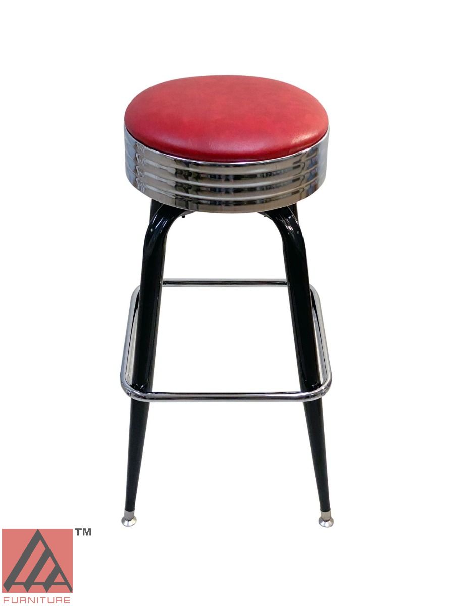 AAA Furniture Square Frame 30" Wine Metal Bar Stool with Wine Customer Owned Material & Chrome Seat Band