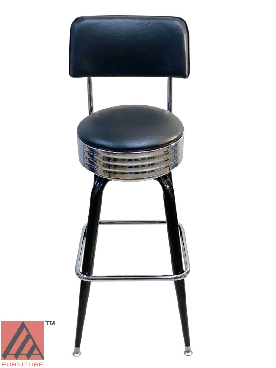 AAA Furniture Square Frame 43" Black Metal Bar Stool With Back And Chrome Seat Band