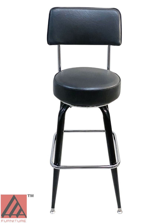 AAA Furniture Square Frame 43" Black Metal Bar Stool with Black Vinyl & Chrome Seat Band