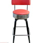 AAA Furniture Square Frame 43" Red Metal Bar Stool With Back And Chrome Seat Band