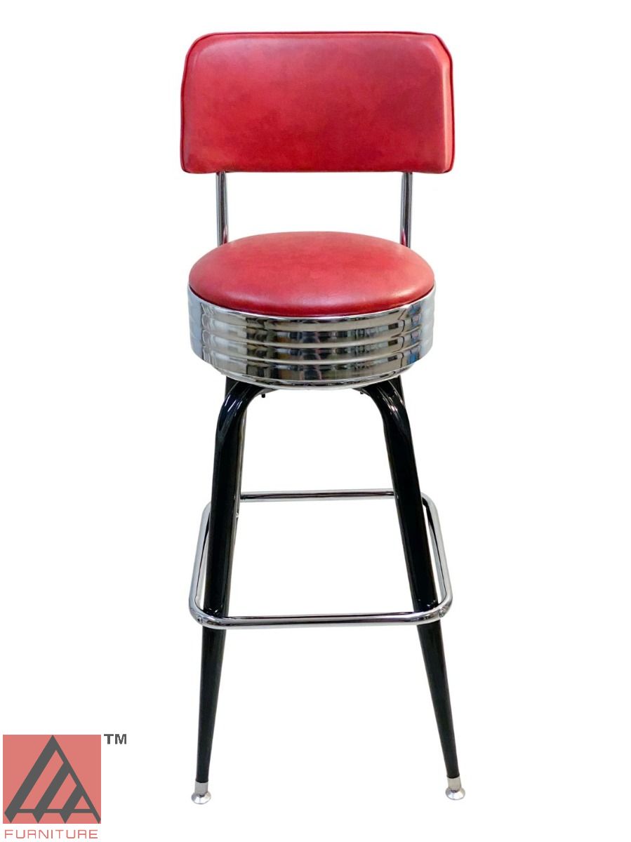 AAA Furniture Square Frame 43" Wine Metal Bar Stool With Back And Chrome Seat Band