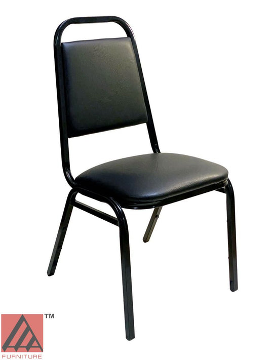 AAA Furniture Stackable 34" Black Metal Chair with Black Vinyl Seat