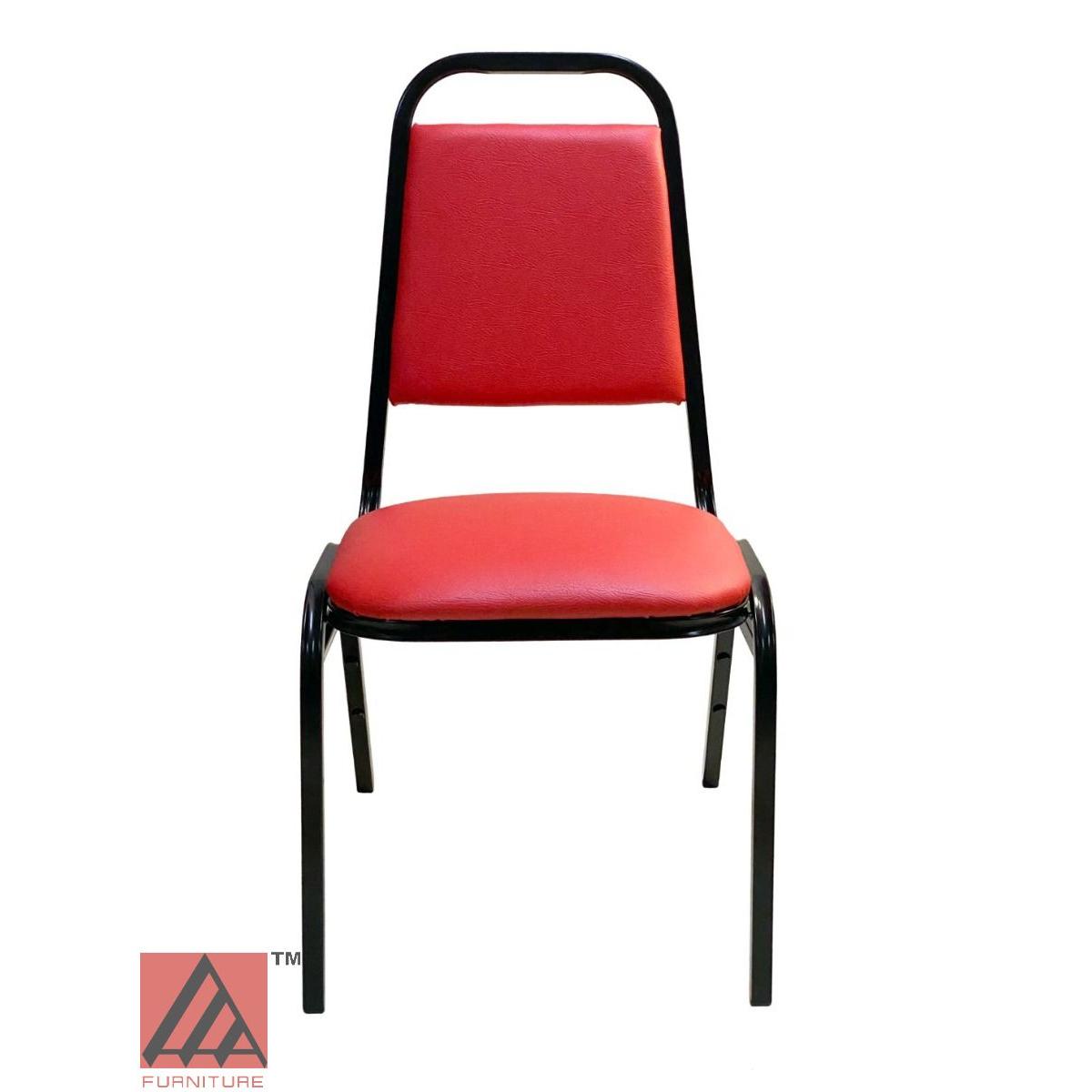 AAA Furniture Stackable 34" Black Metal Chair with Red Vinyl Seat