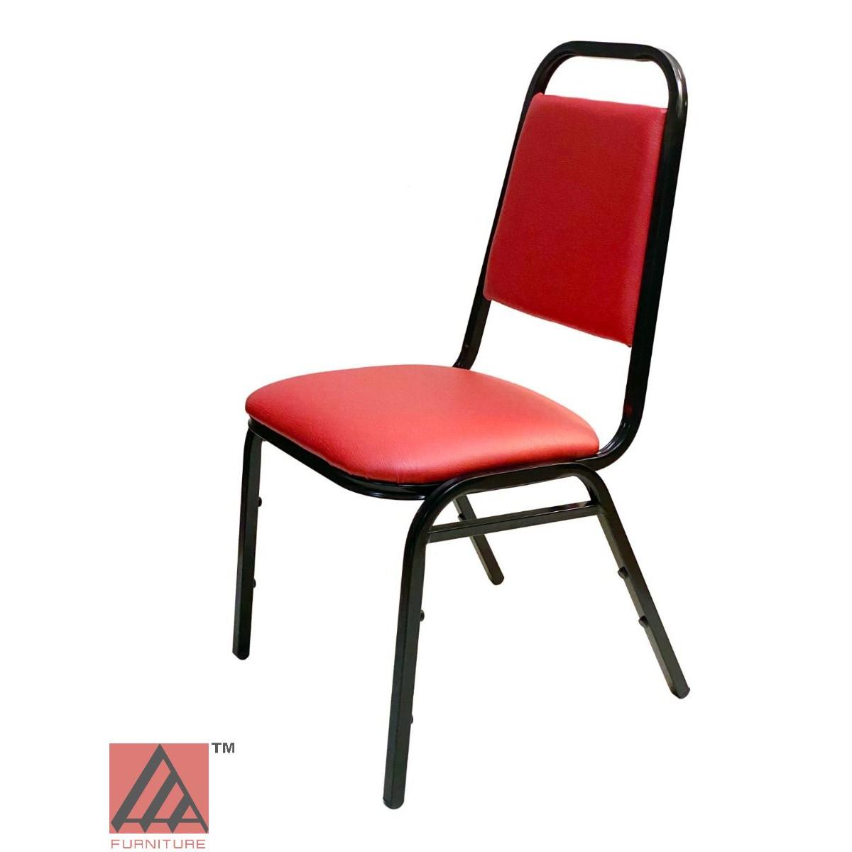 AAA Furniture Stackable 34" Black Metal Chair with Red Vinyl Seat