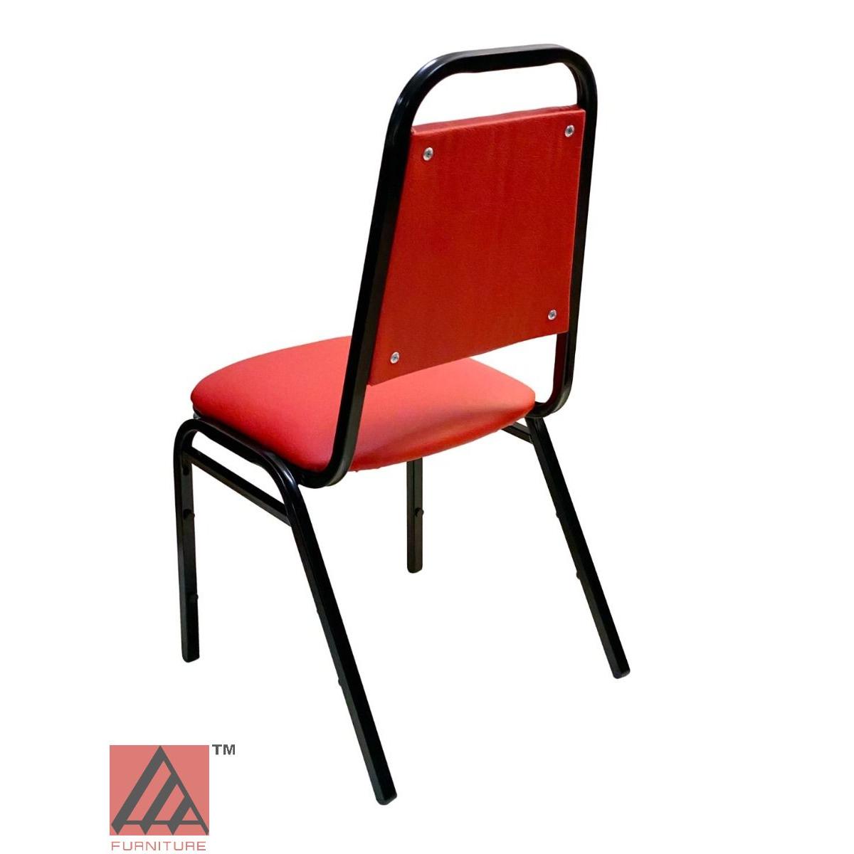AAA Furniture Stackable 34" Black Metal Chair with Red Vinyl Seat