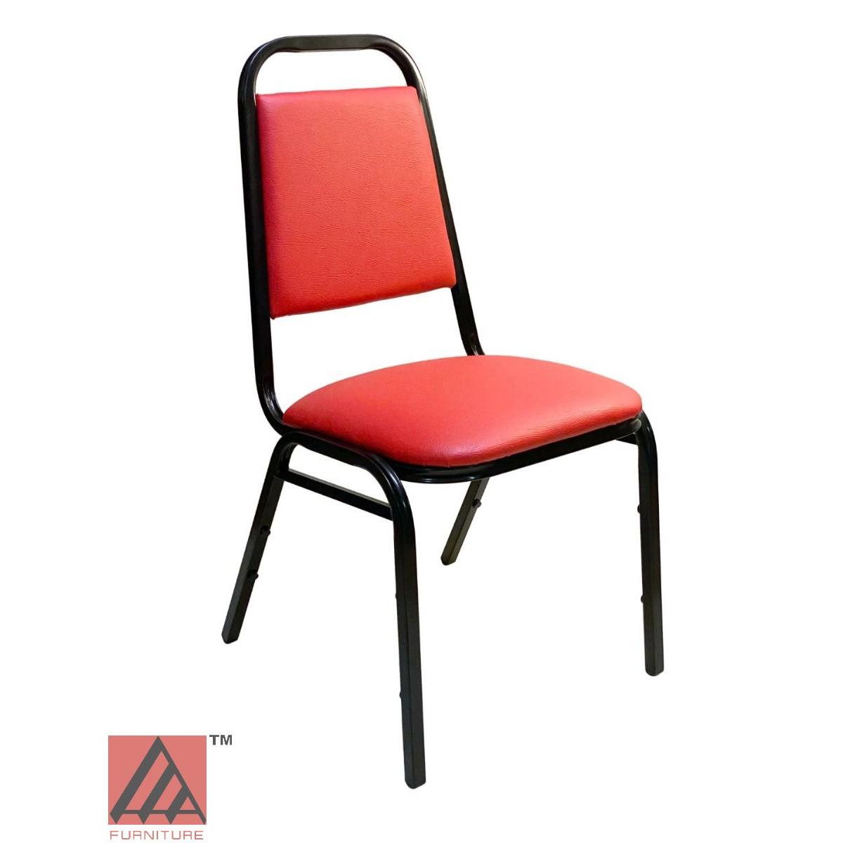AAA Furniture Stackable 34" Black Metal Chair with Red Vinyl Seat