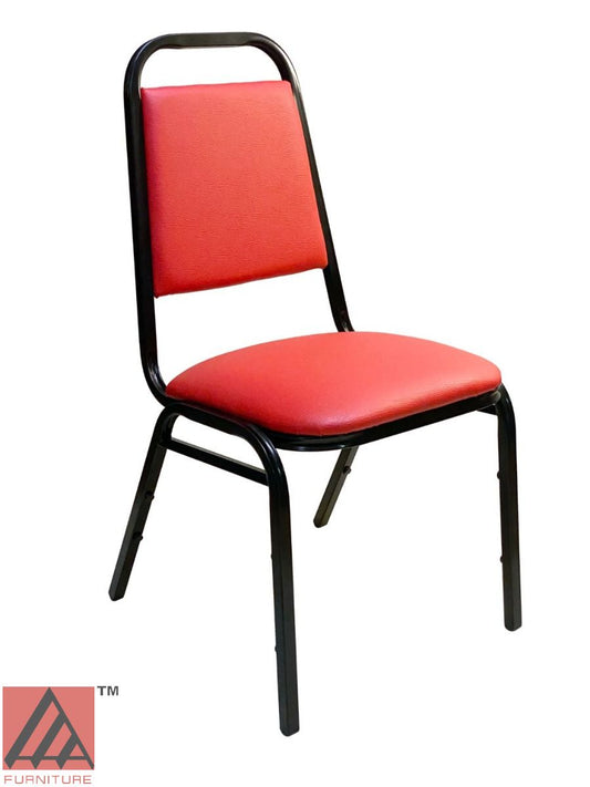 AAA Furniture Stackable 34" Black Metal Chair with Red Vinyl Seat