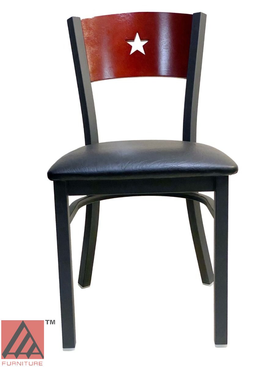 AAA Furniture Star Wood Back 31" Brown Metal Chair with Black Grade 4 Vinyl Seat