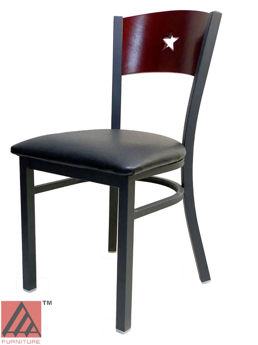 AAA Furniture Star Wood Back 31" Brown Metal Chair with Black Grade 4 Vinyl Seat