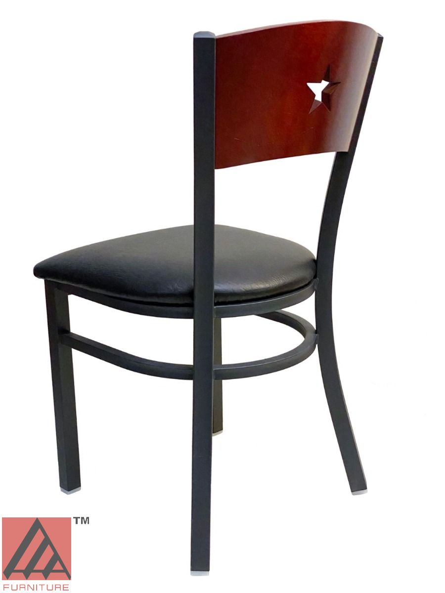 AAA Furniture Star Wood Back 31" Brown Metal Chair with Black Grade 4 Vinyl Seat