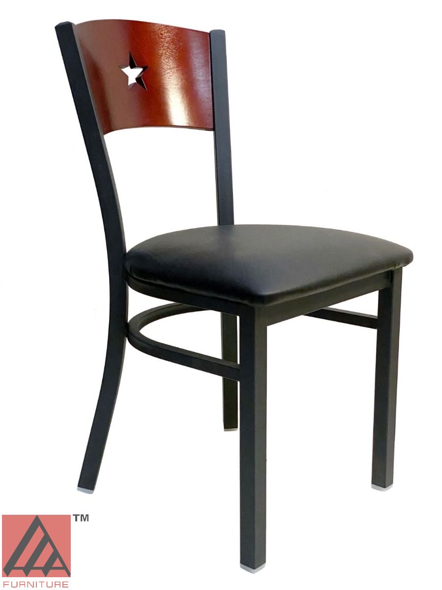 AAA Furniture Star Wood Back 31" Brown Metal Chair with Black Grade 4 Vinyl Seat