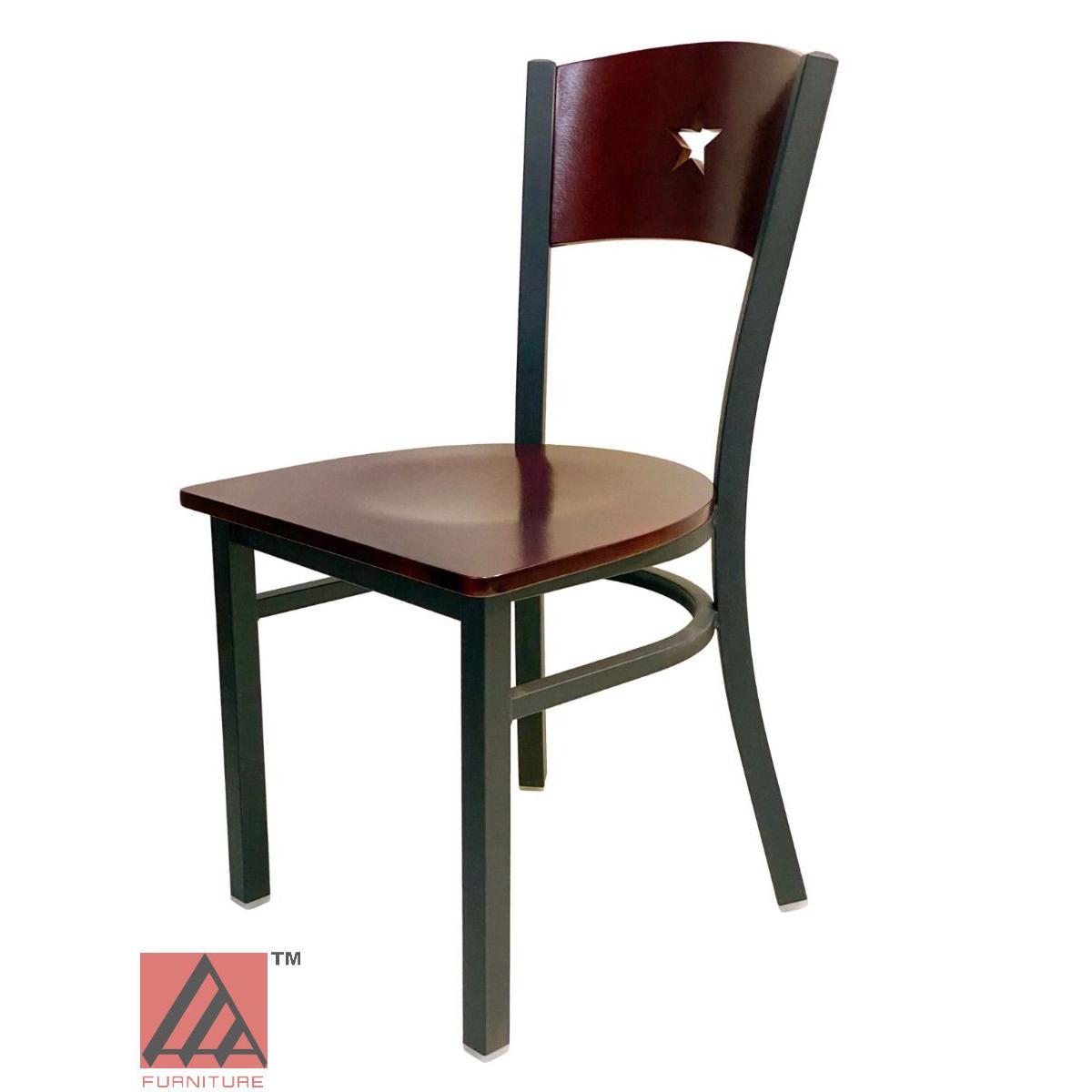 AAA Furniture Star Wood Back 31" Brown Metal Chair with Wood Seat