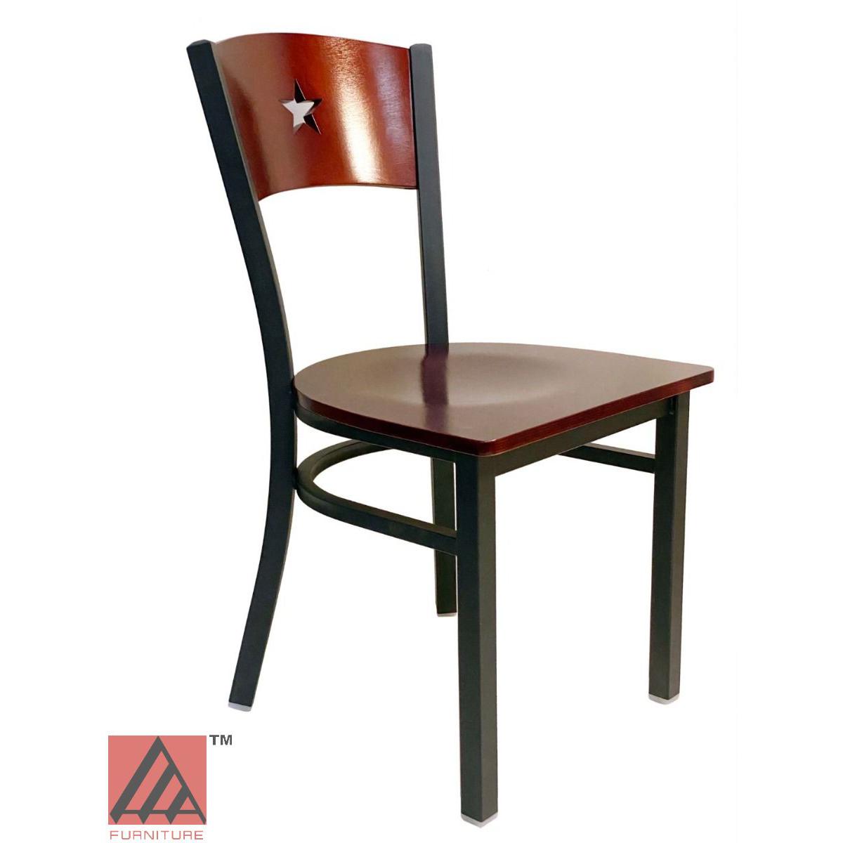 AAA Furniture Star Wood Back 31" Brown Metal Chair with Wood Seat