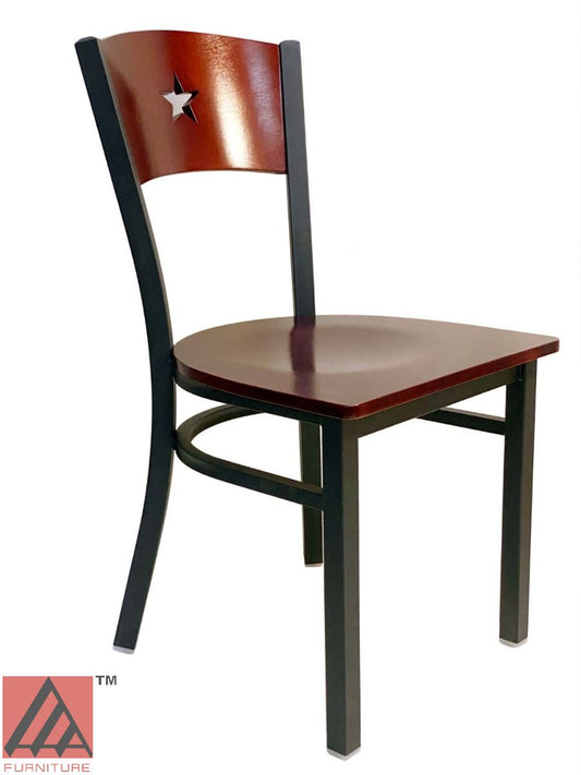 AAA Furniture Star Wood Back 31" Brown Metal Chair with Wood Seat