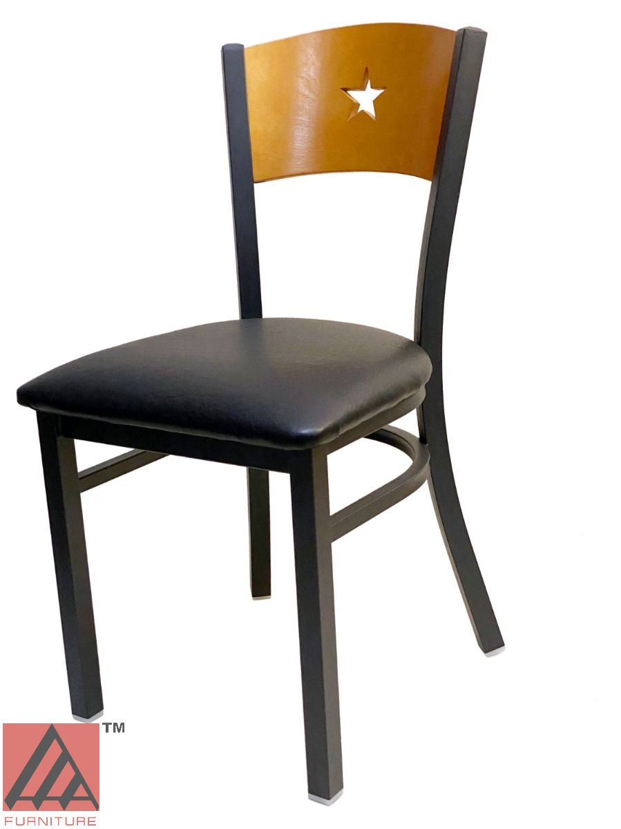 AAA Furniture Star Wood Back 31" Natural Metal Chair with Black Grade 4 Vinyl Seat