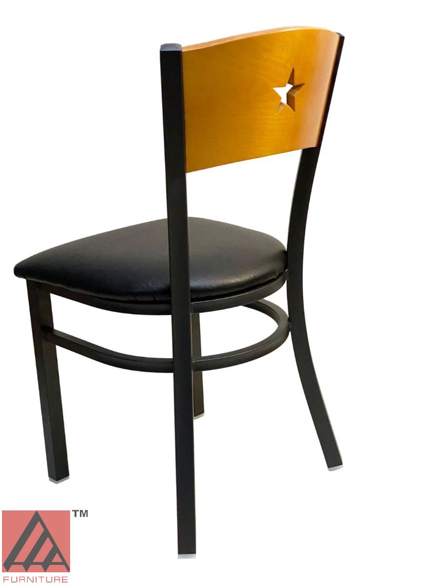 AAA Furniture Star Wood Back 31" Natural Metal Chair with Black Grade 4 Vinyl Seat