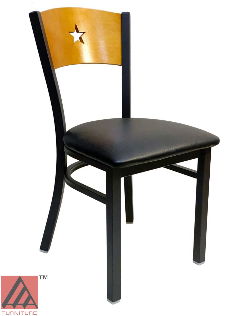 AAA Furniture Star Wood Back 31" Natural Metal Chair with Black Grade 4 Vinyl Seat