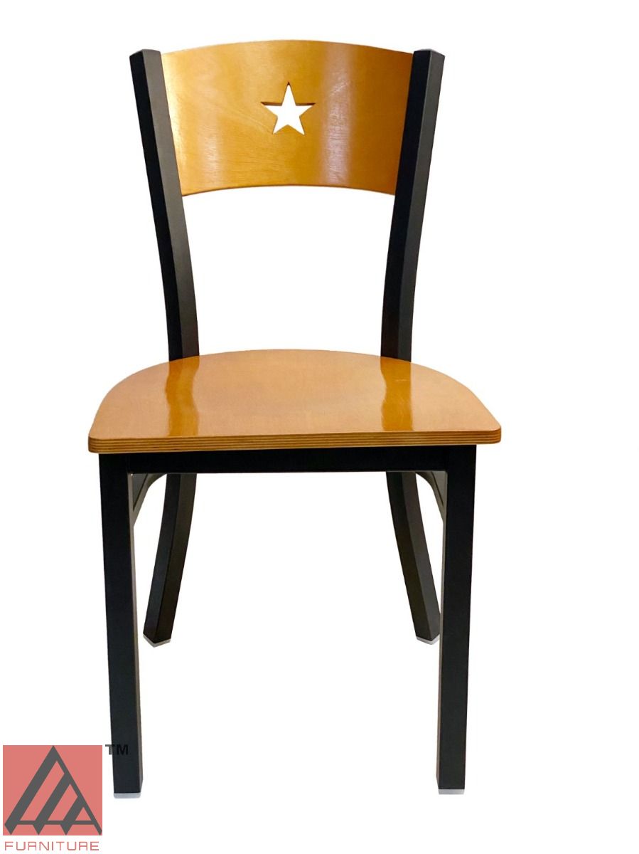 AAA Furniture Star Wood Back 31" Natural Metal Chair with Wood Seat