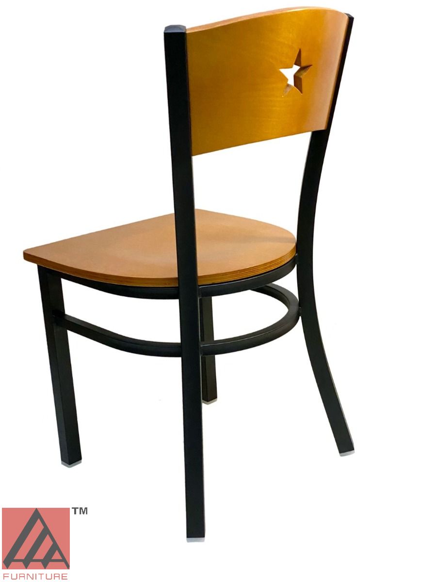 AAA Furniture Star Wood Back 31" Natural Metal Chair with Wood Seat