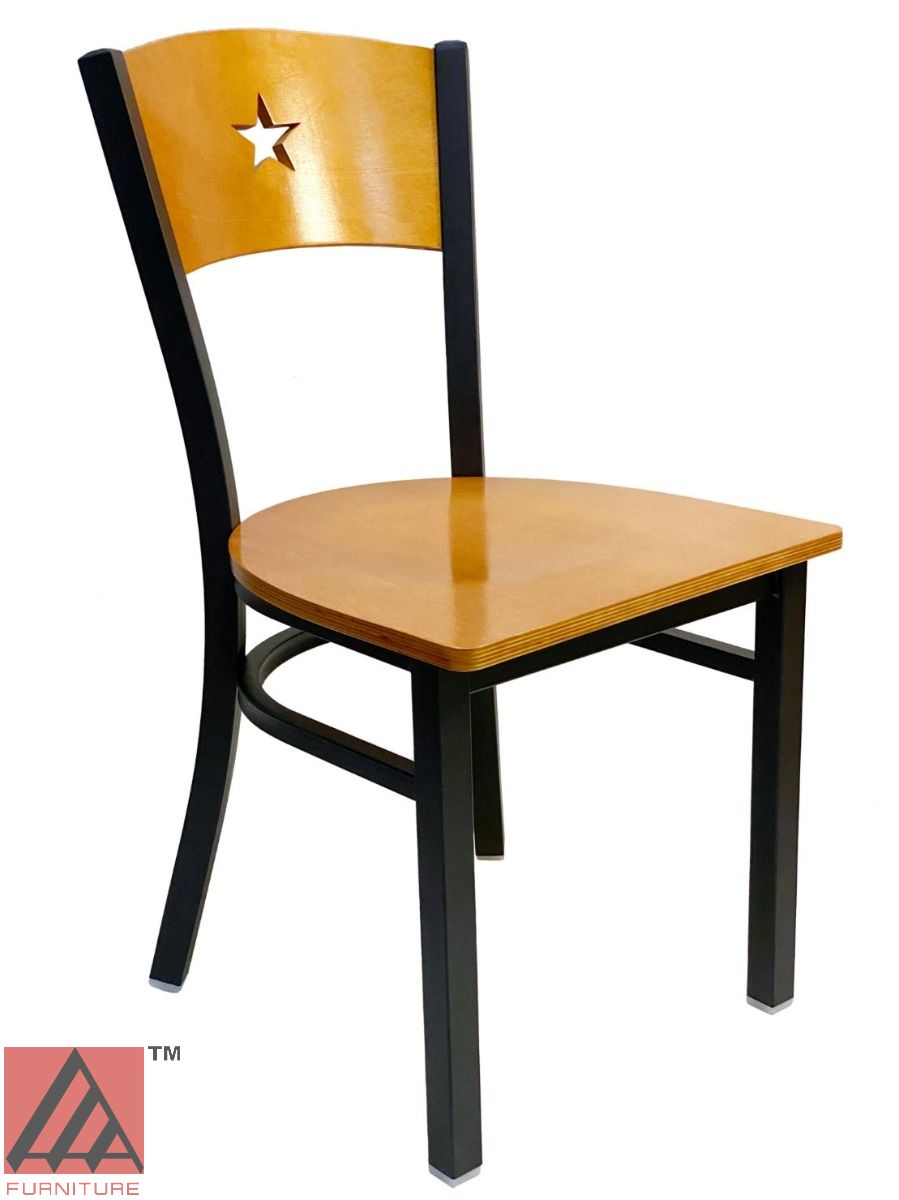 AAA Furniture Star Wood Back 31" Natural Metal Chair with Wood Seat