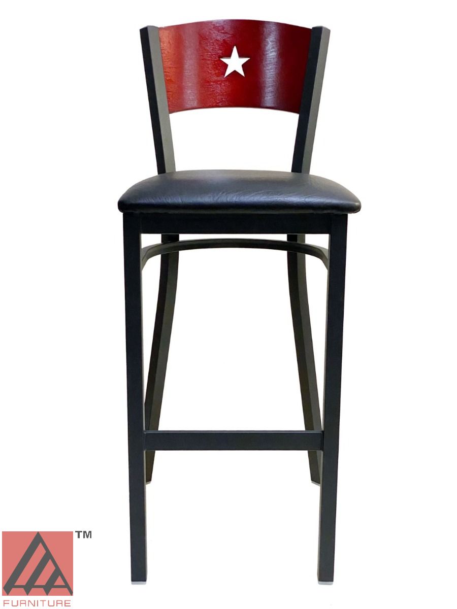 AAA Furniture Star Wood Back 42" Brown Metal Bar Stool with Black Grade 4 Vinyl Seat