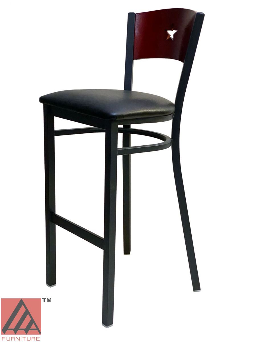 AAA Furniture Star Wood Back 42" Brown Metal Bar Stool with Black Grade 4 Vinyl Seat