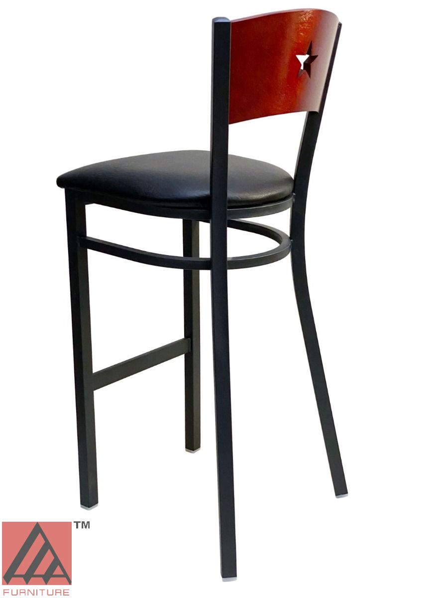 AAA Furniture Star Wood Back 42" Brown Metal Bar Stool with Black Grade 4 Vinyl Seat