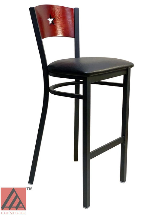 AAA Furniture Star Wood Back 42" Brown Metal Bar Stool with Black Grade 4 Vinyl Seat