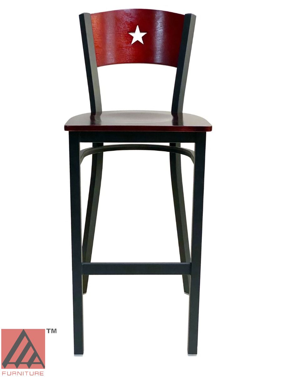 AAA Furniture Star Wood Back 42" Brown Metal Bar Stool with Wood Seat