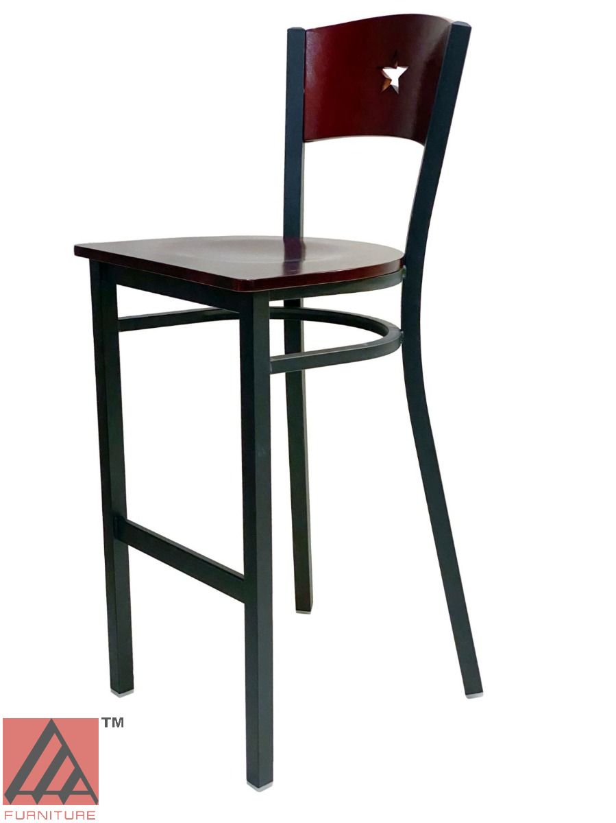 AAA Furniture Star Wood Back 42" Brown Metal Bar Stool with Wood Seat