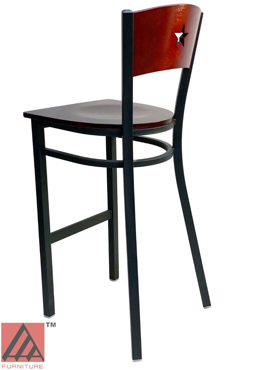 AAA Furniture Star Wood Back 42" Brown Metal Bar Stool with Wood Seat