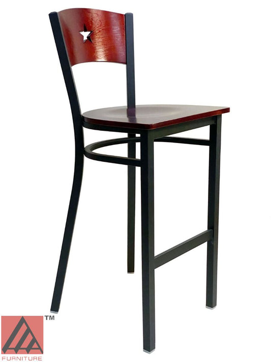 AAA Furniture Star Wood Back 42" Brown Metal Bar Stool with Wood Seat