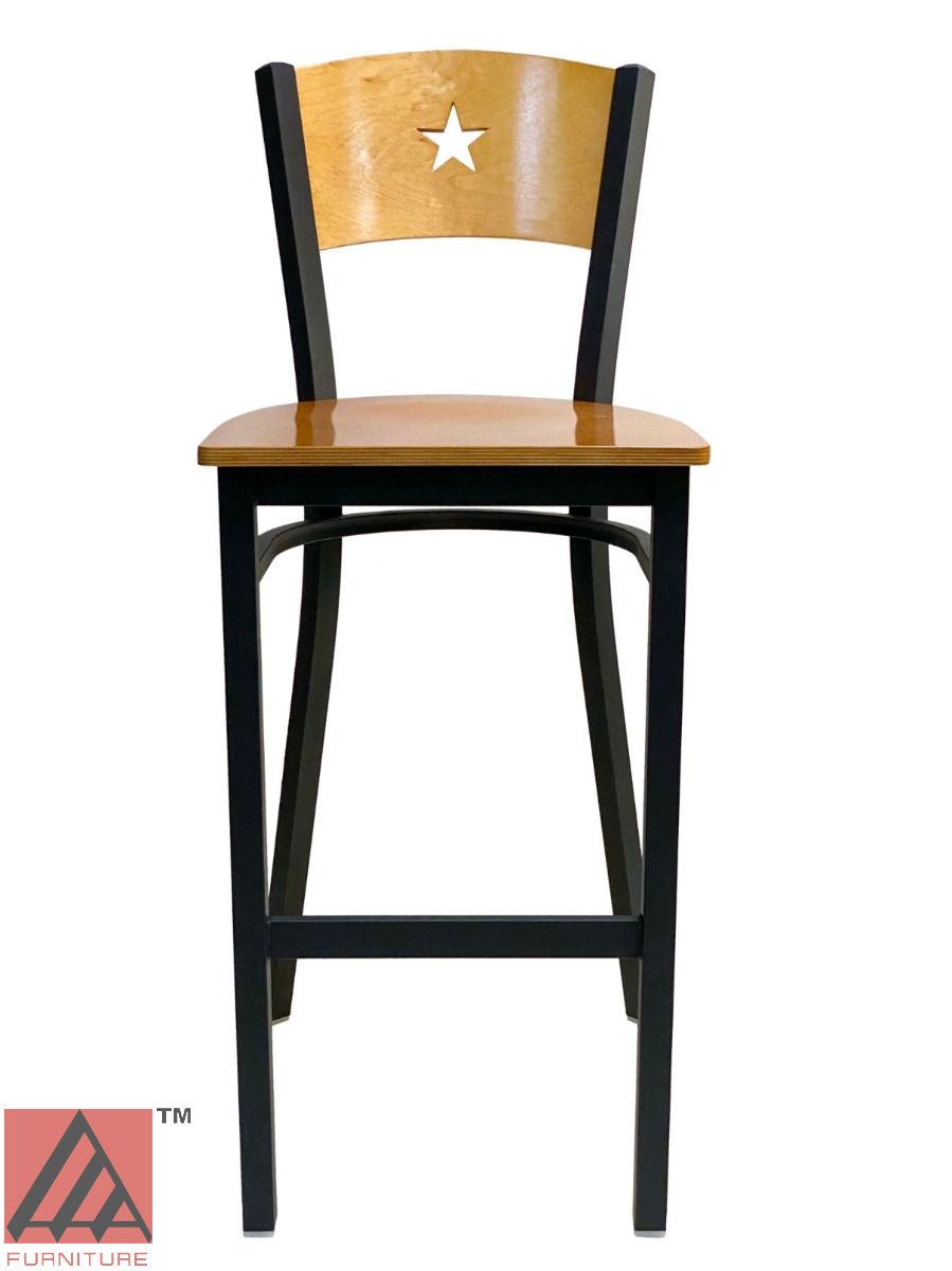 AAA Furniture Star Wood Back 42" Natural Metal Bar Stool with Wood Seat