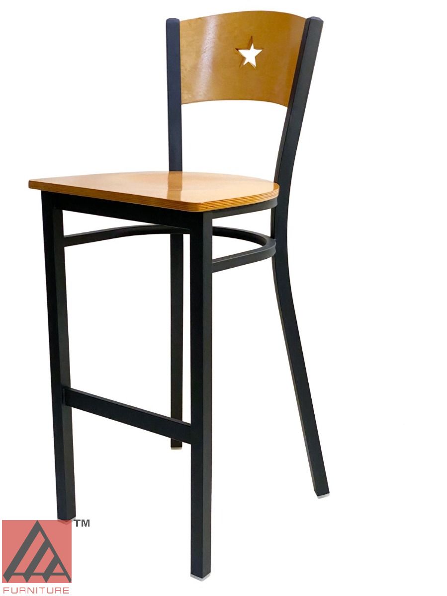 AAA Furniture Star Wood Back 42" Natural Metal Bar Stool with Wood Seat