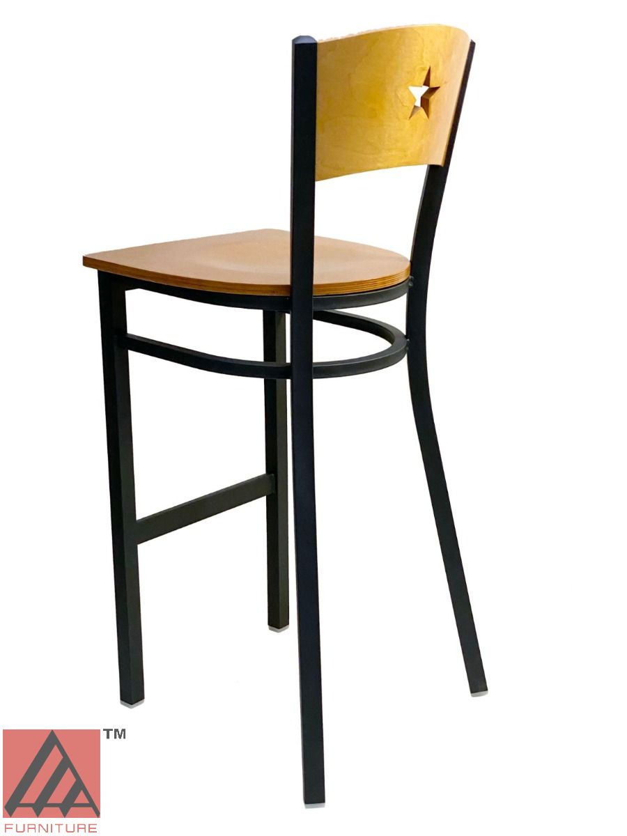 AAA Furniture Star Wood Back 42" Natural Metal Bar Stool with Wood Seat