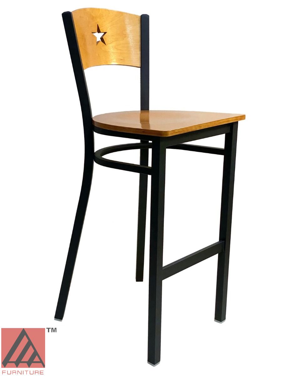 AAA Furniture Star Wood Back 42" Natural Metal Bar Stool with Wood Seat