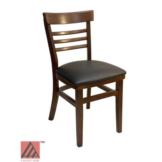 AAA Furniture Steakhouse 30" Walnut Wood Chair with Black Vinyl Seat