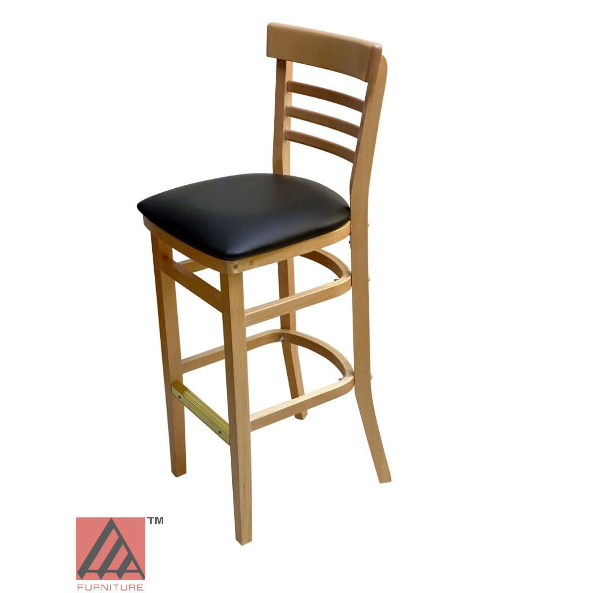 AAA Furniture Steakhouse 43" Natural Bar Stool with Black Vinyl Seat