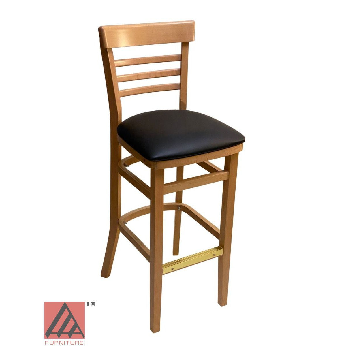 AAA Furniture Steakhouse 43" Natural Bar Stool with Black Vinyl Seat