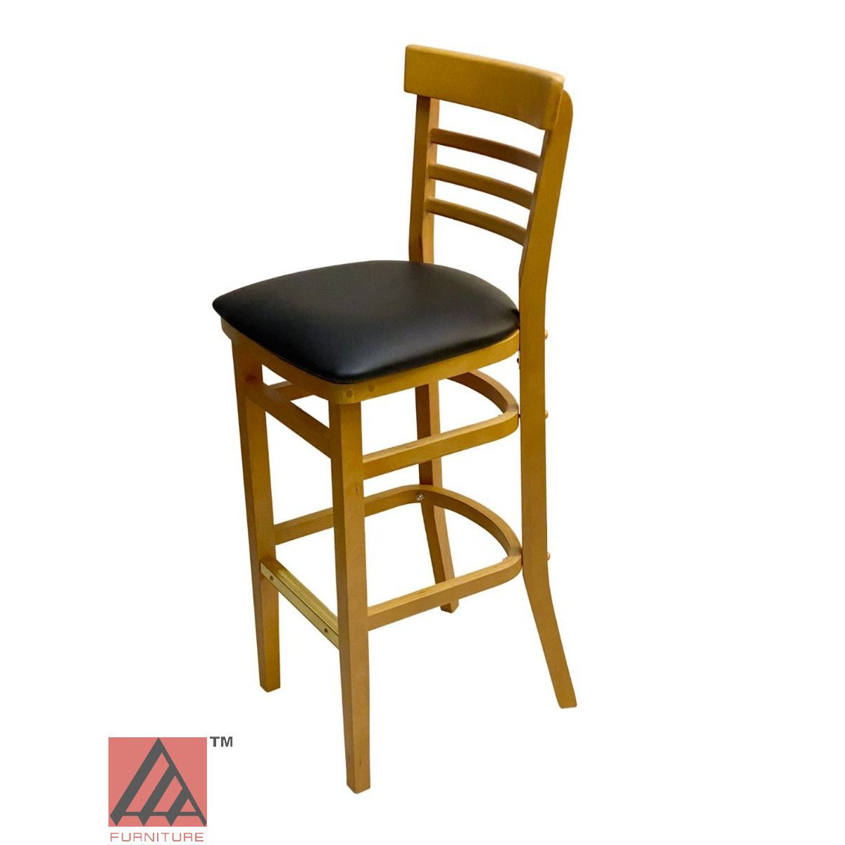 AAA Furniture Steakhouse 43" Oak Bar Stool with Black Vinyl Seat