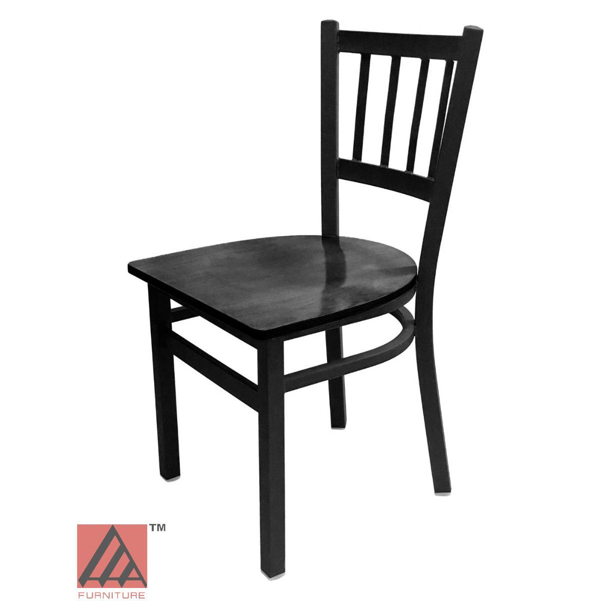 AAA Furniture Vertical Back 32" Black Metal Chair with Black Wood Seat
