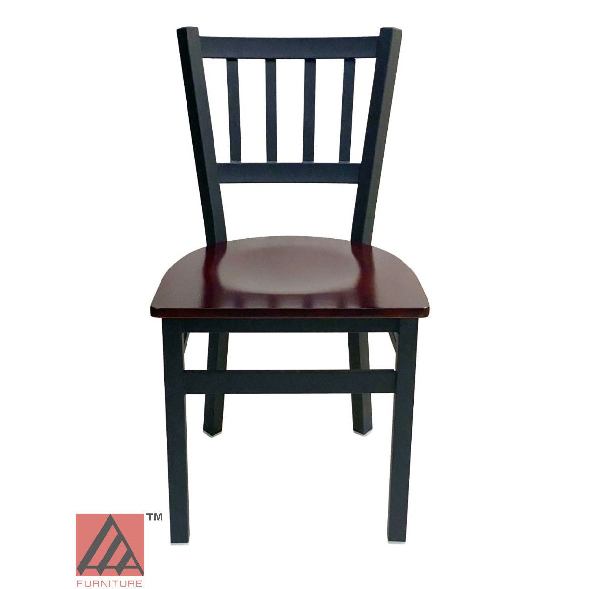 AAA Furniture Vertical Back 32" Black Metal Chair with Brown Wood Seat