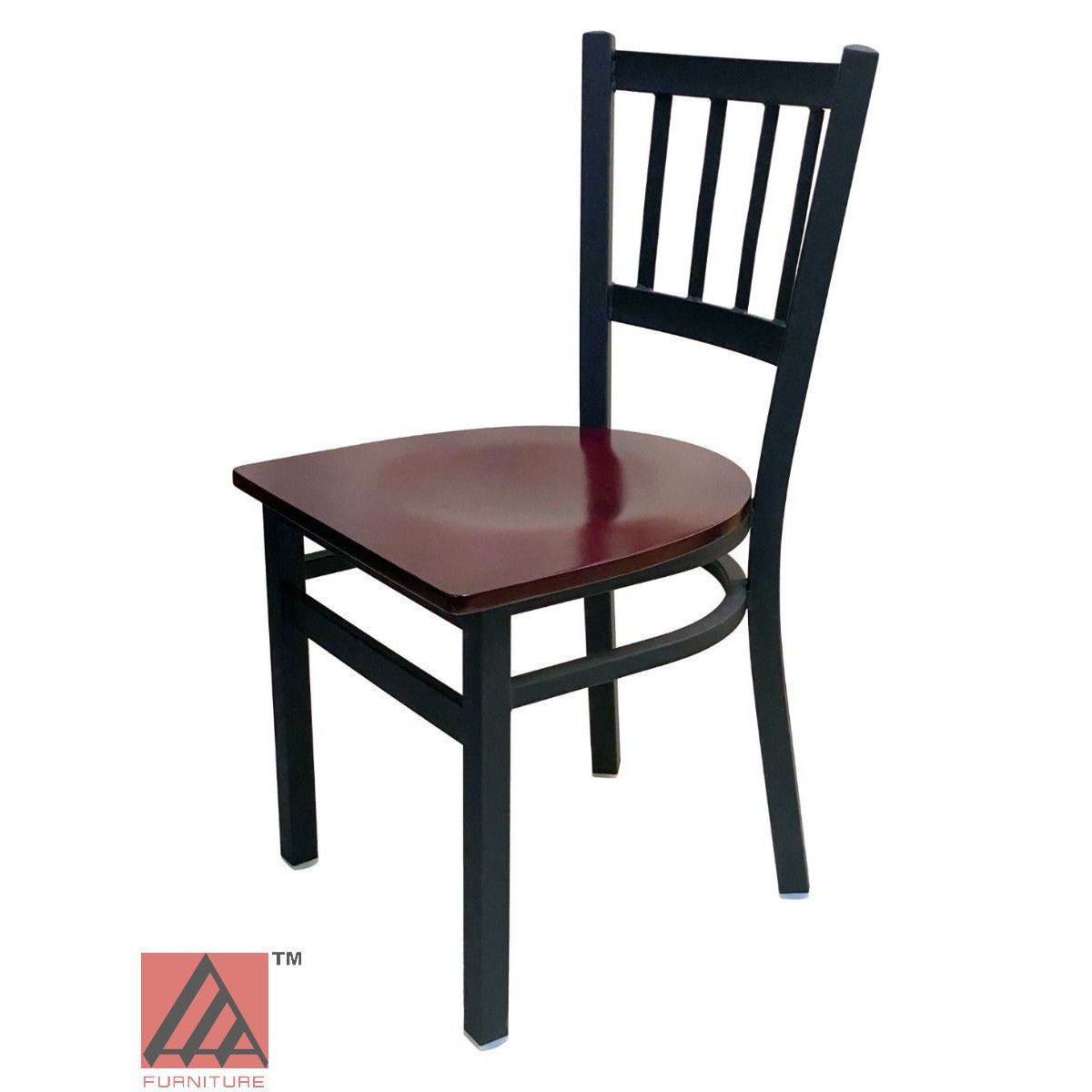 AAA Furniture Vertical Back 32" Black Metal Chair with Brown Wood Seat