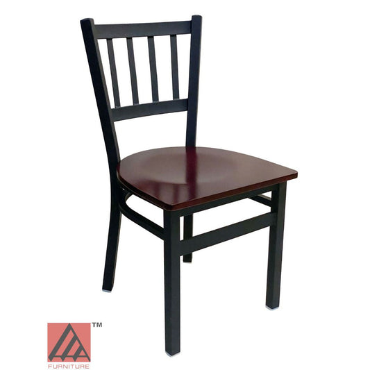 AAA Furniture Vertical Back 32" Black Metal Chair with Brown Wood Seat