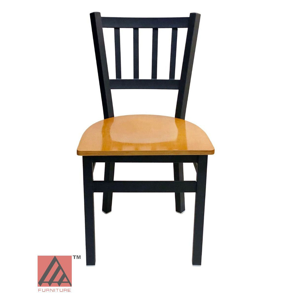 AAA Furniture Vertical Back 32" Black Metal Chair with Natural Wood Seat