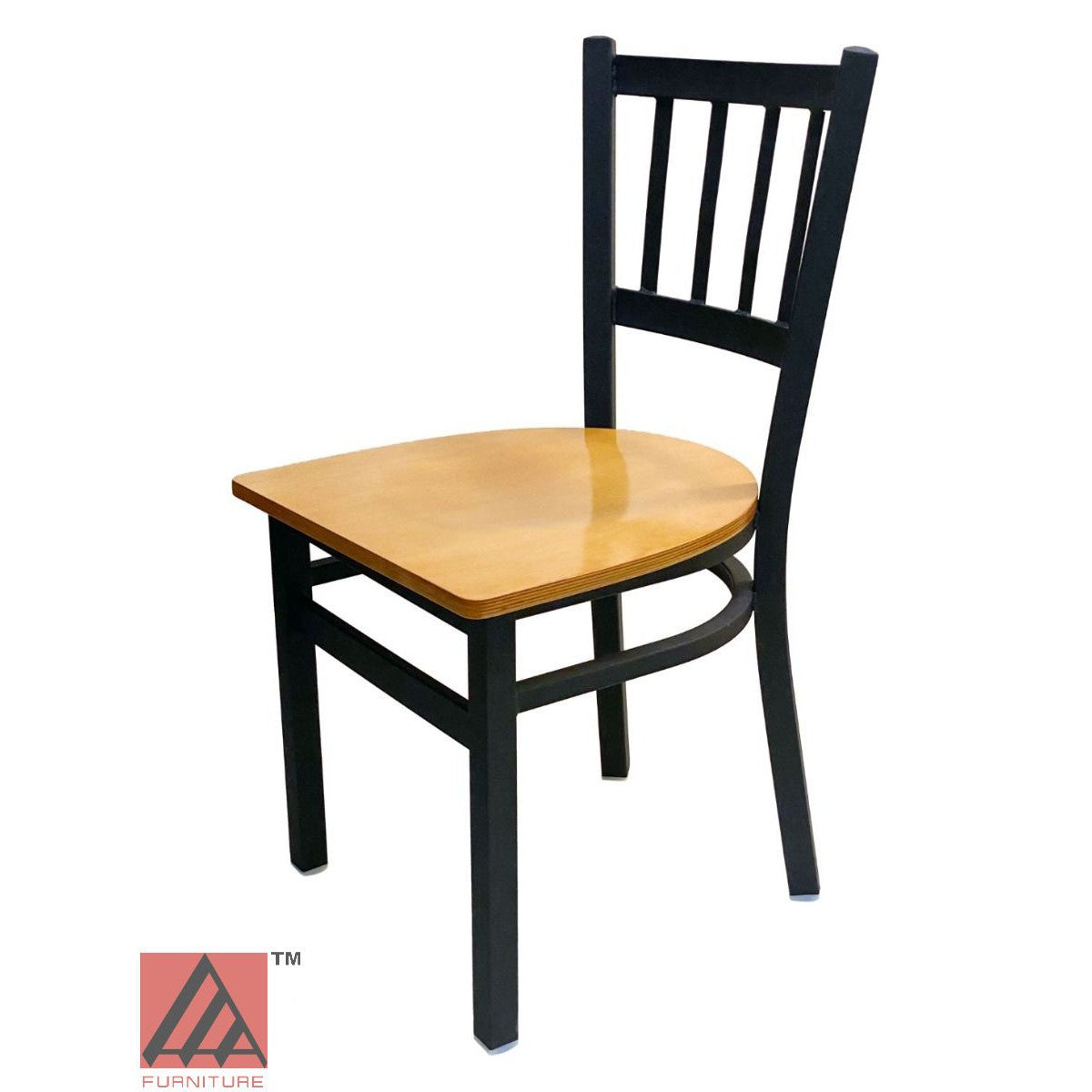 AAA Furniture Vertical Back 32" Black Metal Chair with Natural Wood Seat
